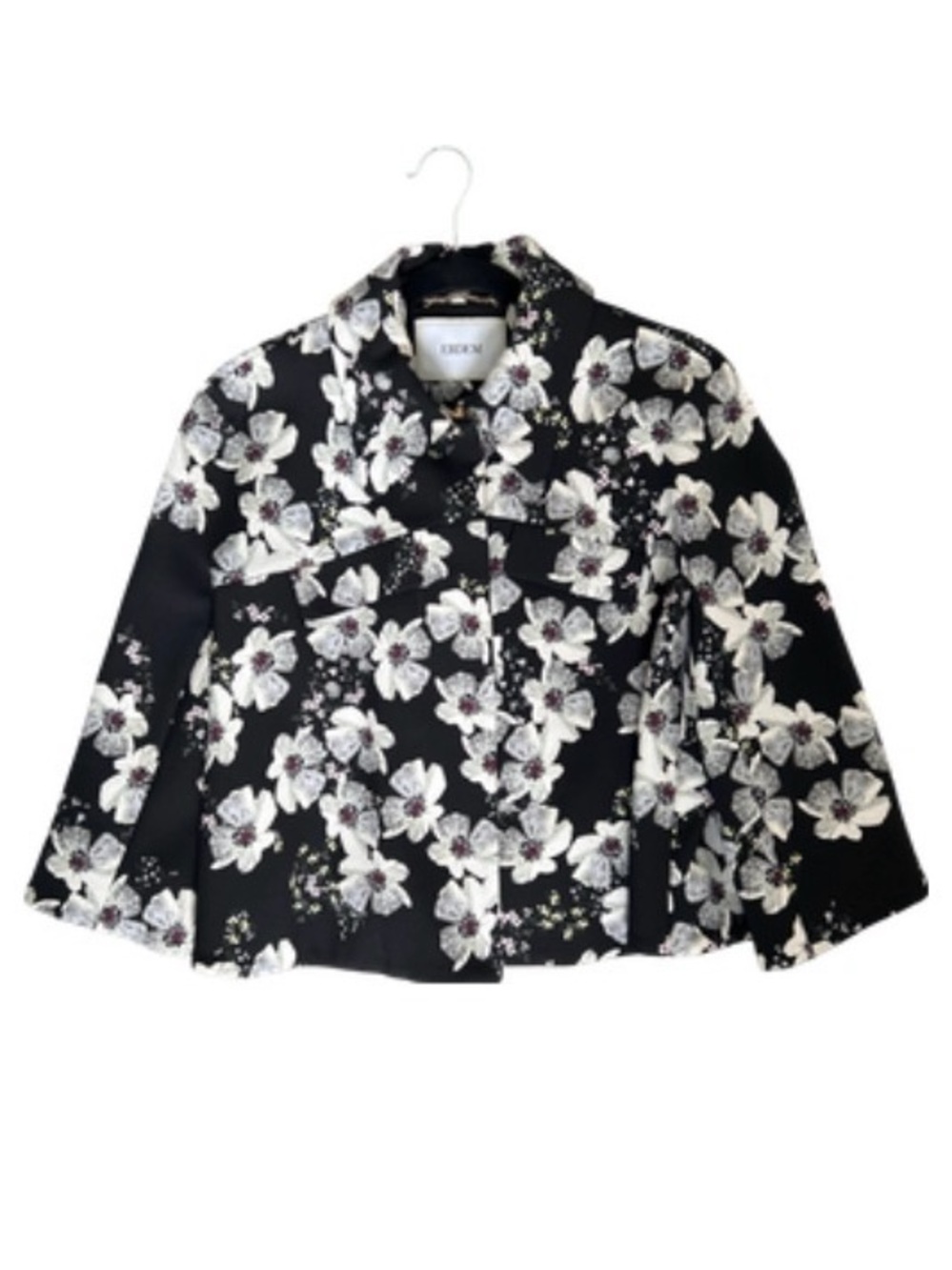 ERDEM Black Floral Jacket with White Blossoms